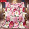 1pc 2D Pink Floral Theme Pattern Flannel Blanket, Soft HD Digital Print, Cooling Blanket All-Season Use! Soft And Breathable 100% Polyester Fiber, Ide