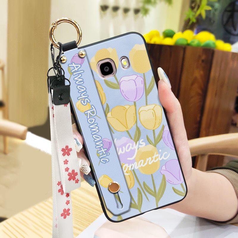 Soft case Ring Phone Case For Samsung Galaxy J510/J5 2016/J5108 Protective Durable Back Cover Flower Shockproof Lanyard