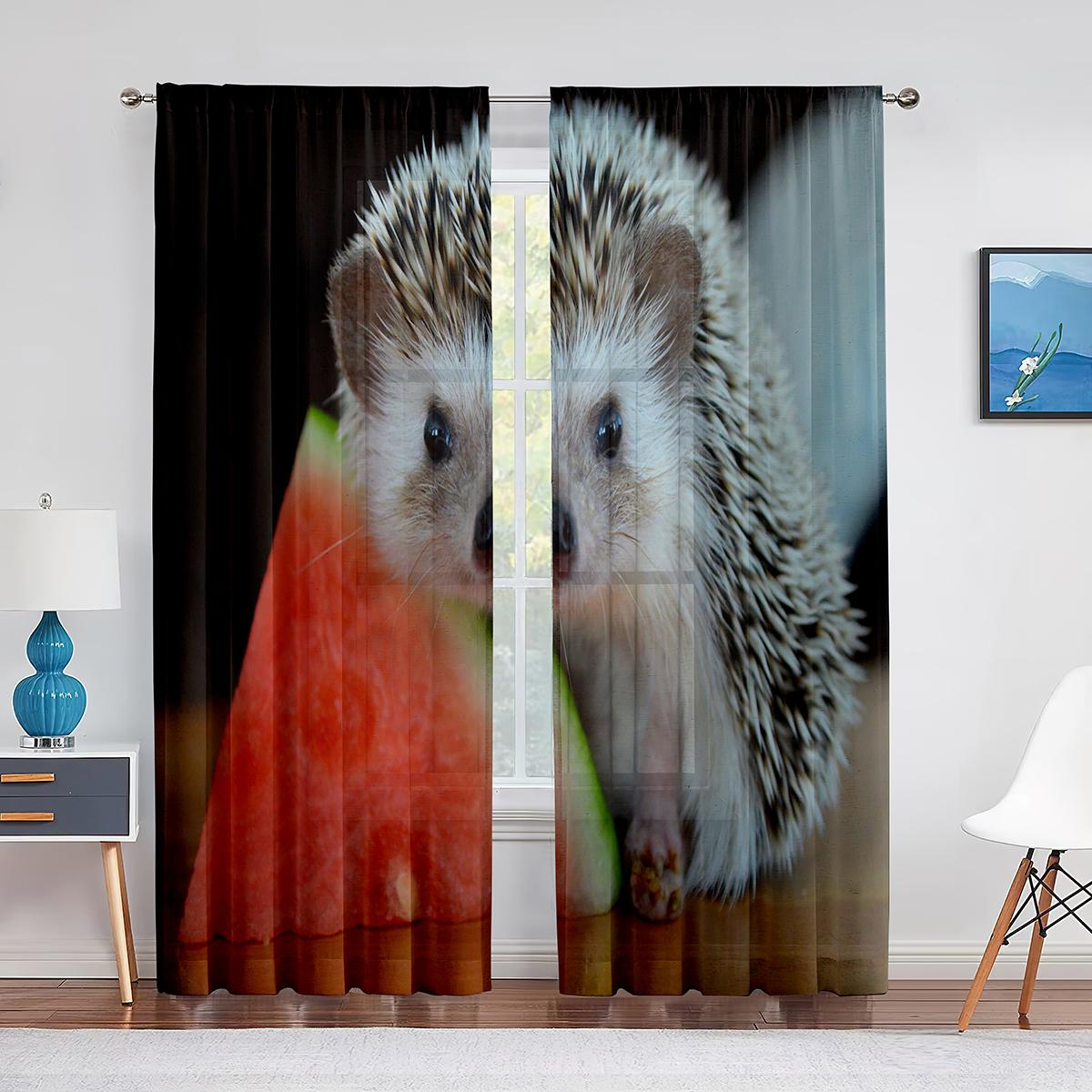 Тюлевые шторы с милыми маленькими животными в виде ежика для гостиной — фото 8