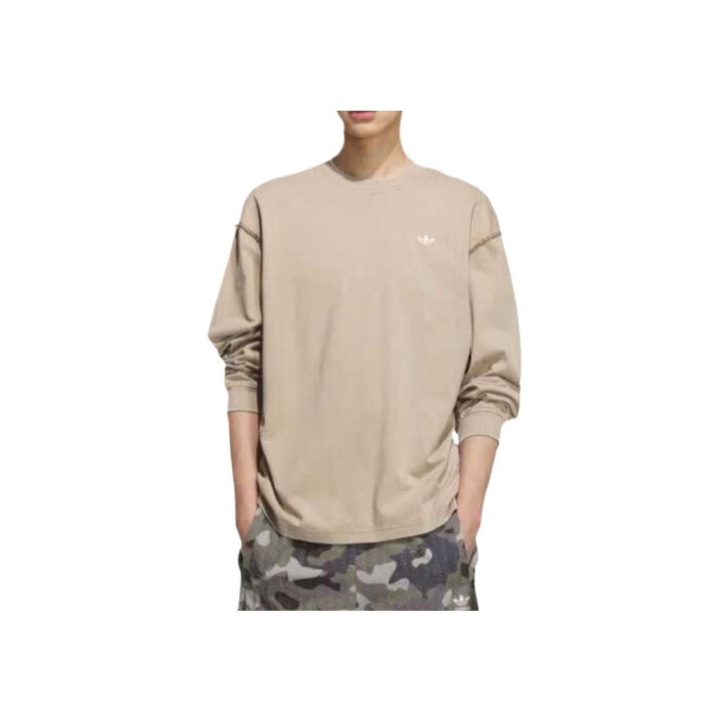 Adidas Trefoil Comfortable Fashionable Aesthetic Simple Long Sleeve T-Shirt Unisex Tops Khaki KC1431