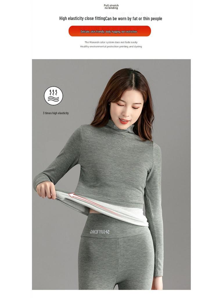 Women's High Waist Thermal Base Layer Pants & Top Set - Imitation Cashmere, Elastic, Plus Velvet Warmth for Autumn/Winter.