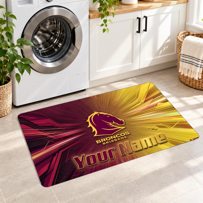 Brisbane Broncos Custom Name Flannel Rug Kitchen Mat Non Slip Floor Carpet Personalized Home Decor