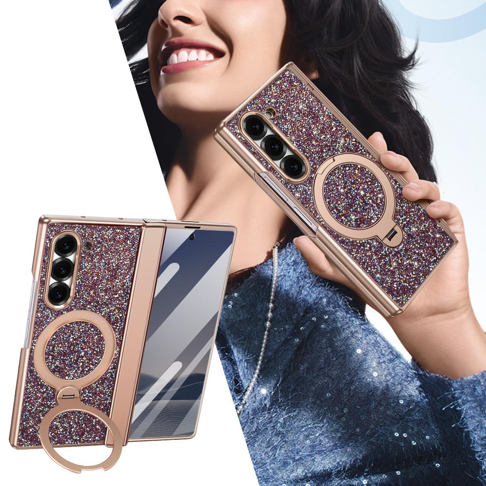 Magnetic Anti-peeping Glass Film PU Leather Phone Case for Samsung Galaxy Z Fold 7 6 Fold6 Fold7 Hinge Protection Cover
