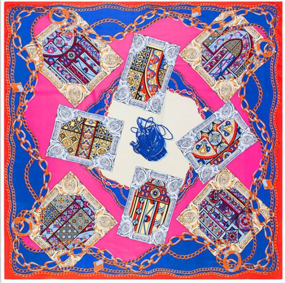 130cm*130cm  Luxury Brand Jug Poker Chain Print Silk Scarf For Women Headband,New Twill Large Square Scarves Female Shawls