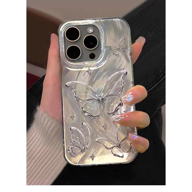 Luxury Butterfly Laser Glitter Phone Case For Iphone 11 12 13 14 15 16 Pro Max Plus Fashion Shockproof Lens Protection Cover
