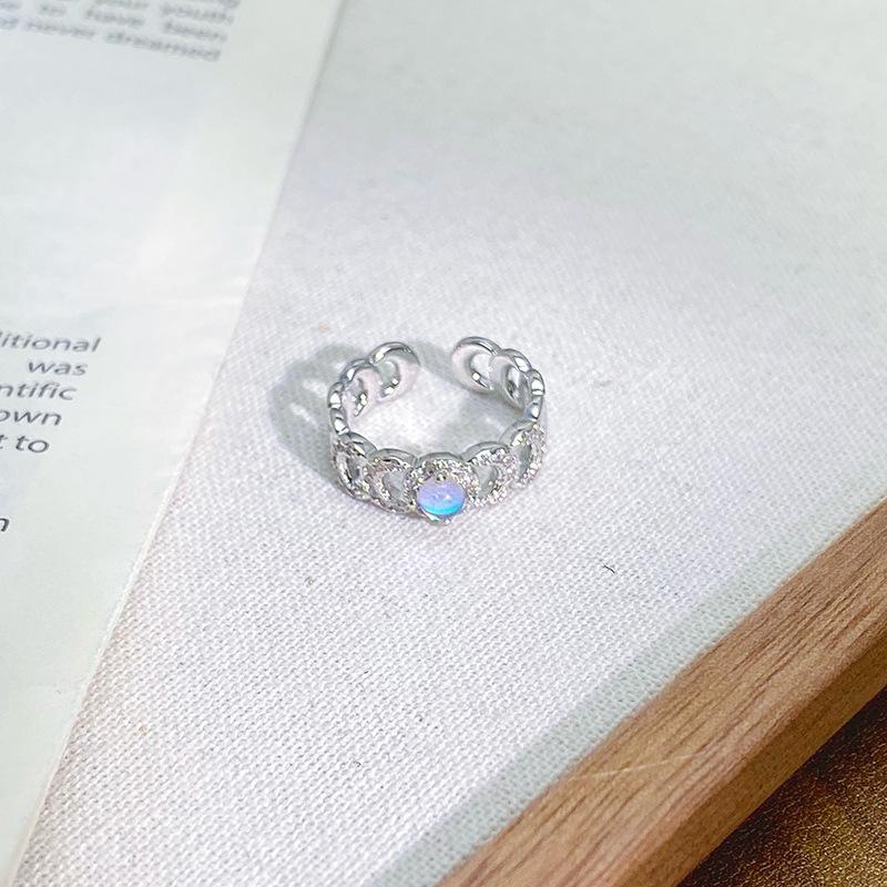 Delicate Colored Treasure Rose Micro-Inlaid Zircon Light Luxury Open Ring Female Niche Design Chain High-End Ring Female