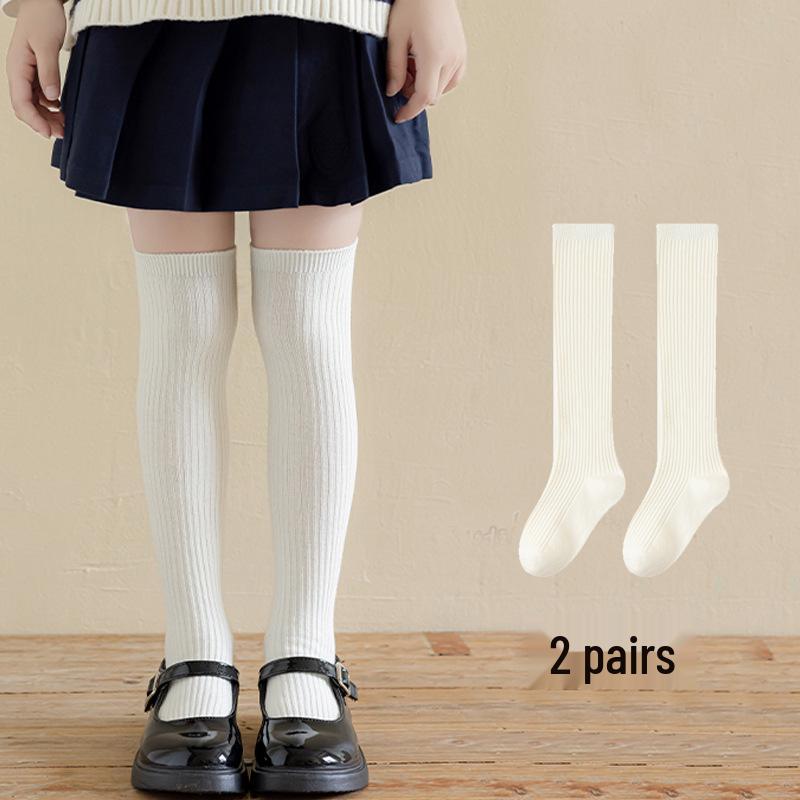 Dark Gray & White Children's Knee-High Socks – Unisex Boneless School Uniform Style