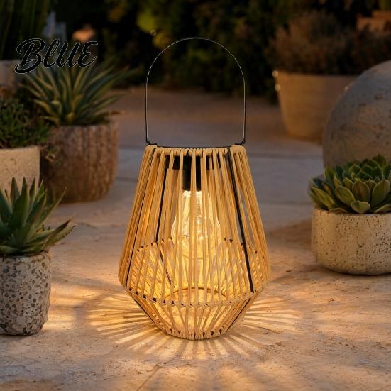 Decorative Solar Light Waterproof Eco-friendly Lantern Faux Outdoor Rattan Woven Light Rustic Lantern Powered Hanging for Garden Balcony Patio