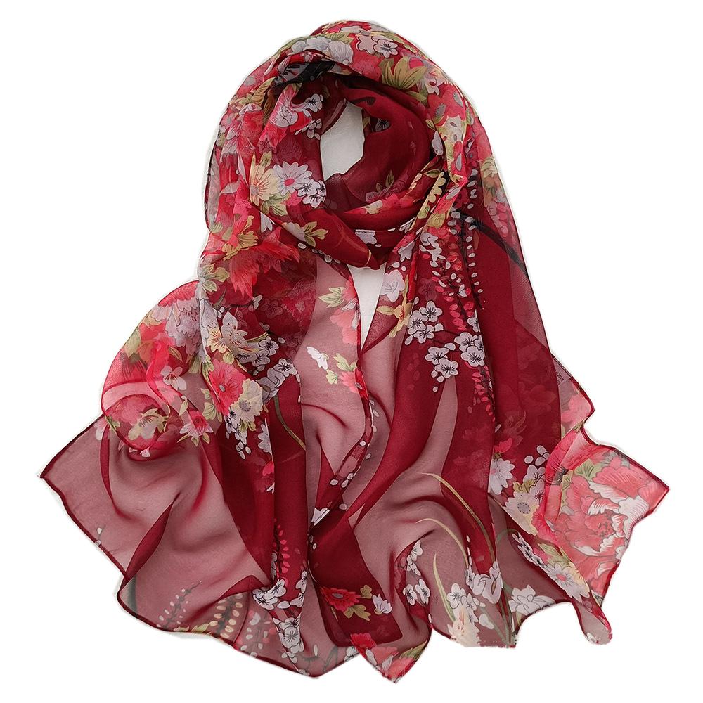 New Fashion Flower Chiffon Silky Georgette Scarf For Women Printing Long Soft Wrap Shawl Beach Kerchief Scarves Foulard Hijabs