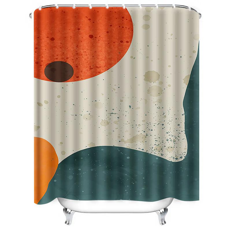 Abstract Orange and Teal Waterproof Shower Curtain Heat Resistant Machine Washable Non-Transparent 180x180cm