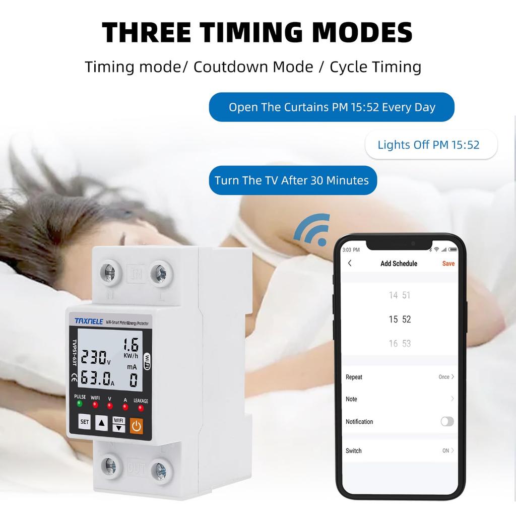WiFi Smart Energy Meter AC 63A 80-300V WiFi Smart Earth Leakage Over Under Voltage Protector Relay Device Switch Breaker Energy Power kWh Meter Smart