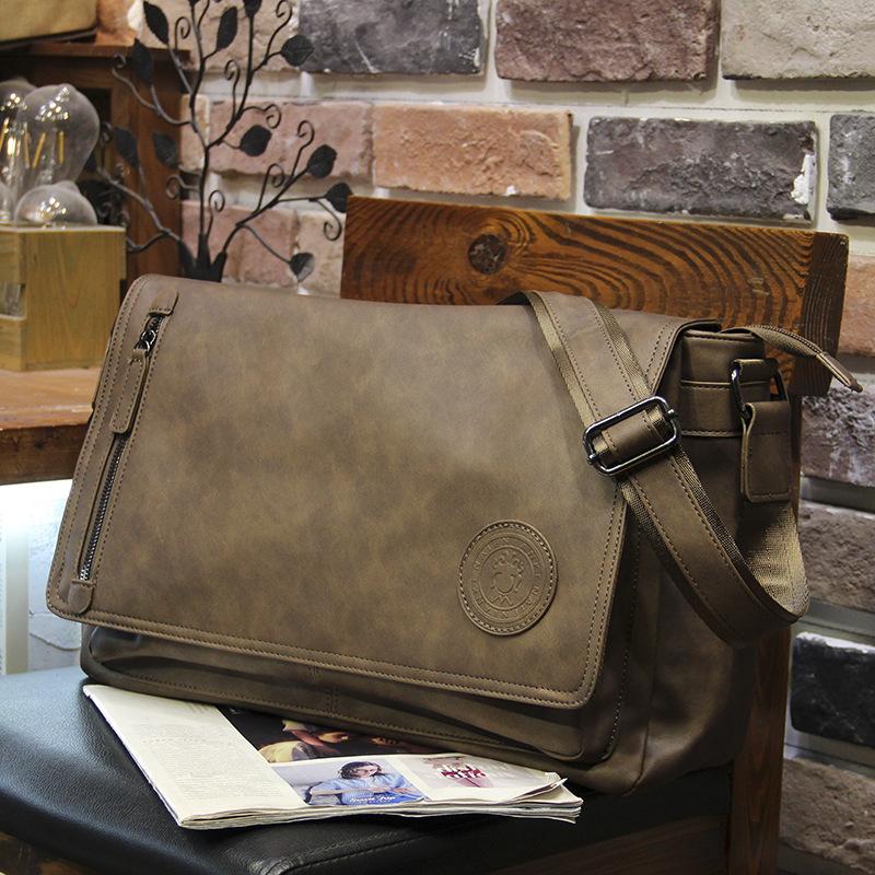 TS JYL laptop bag,Vintage Korean Men Shoulder Bag Casual Crossbody Travel Leather Satchel