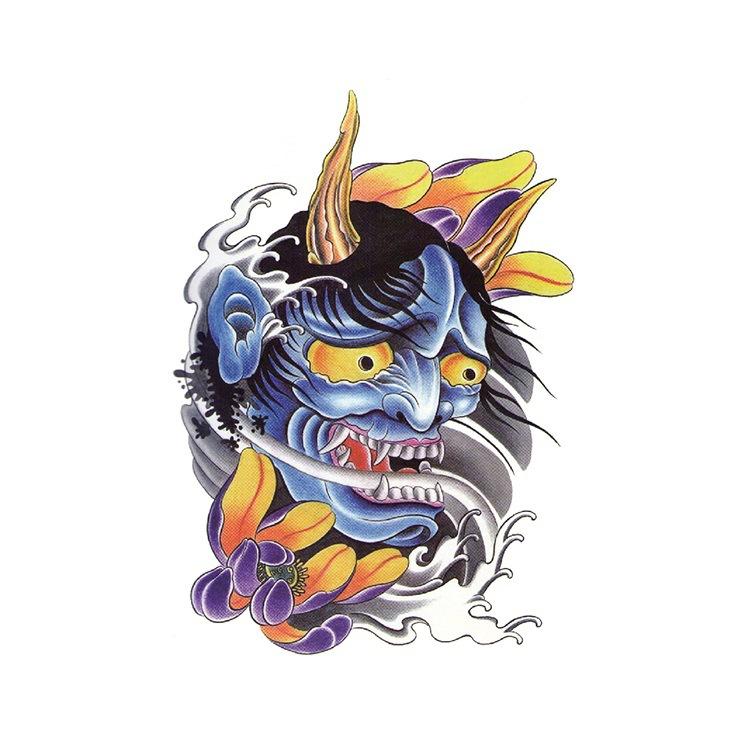 Ukiyo-E Painted Skull Prajna Tattoo Sticker Wake-Up Meaning Flower Arm Half Arm Water Transfer Waterproof Tattoo Sticker