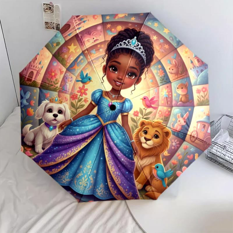 1 ks automatický skládací deštník - kreslený vzor, přenosný a skládací design s 8 žebry, vánoční narozeninové dárky