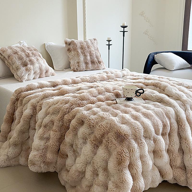 Faux Rabbit Fur Bubble Plush Cushion Cover Soft Fluffy Skin Friendly Decorative Square Rectangular Pillow Case for Sofa Couch Bedroom Home Decor