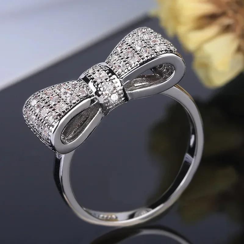 Fashion Solid  Sterling Silver Exquisite Big Bow Tie Wedding & Engagement Ring Made with Cubic Zirconia