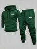 Layerbadge Men Hoodie & Jogger Set, Bold Wave Stacked Word Typography Art Print, Thick Fleece Sport Suit for Light Daily Sport Activities