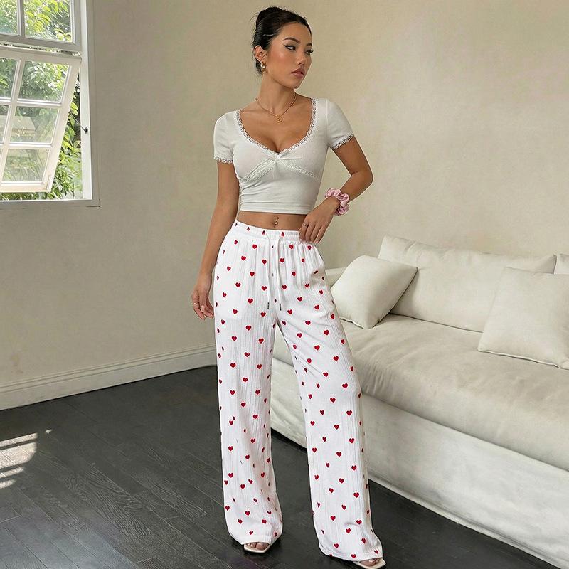 European and American Women's Heart Pattern Lace-up Wide Leg Pants, Summer 2026 Edition