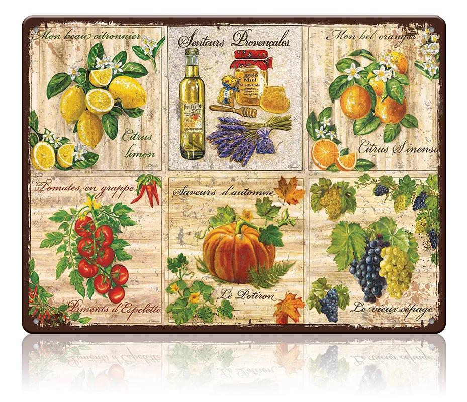 Provence Fruits Vegetables Metal Wall Art 30x40cm, Kitchen Restaurant Decor Sign