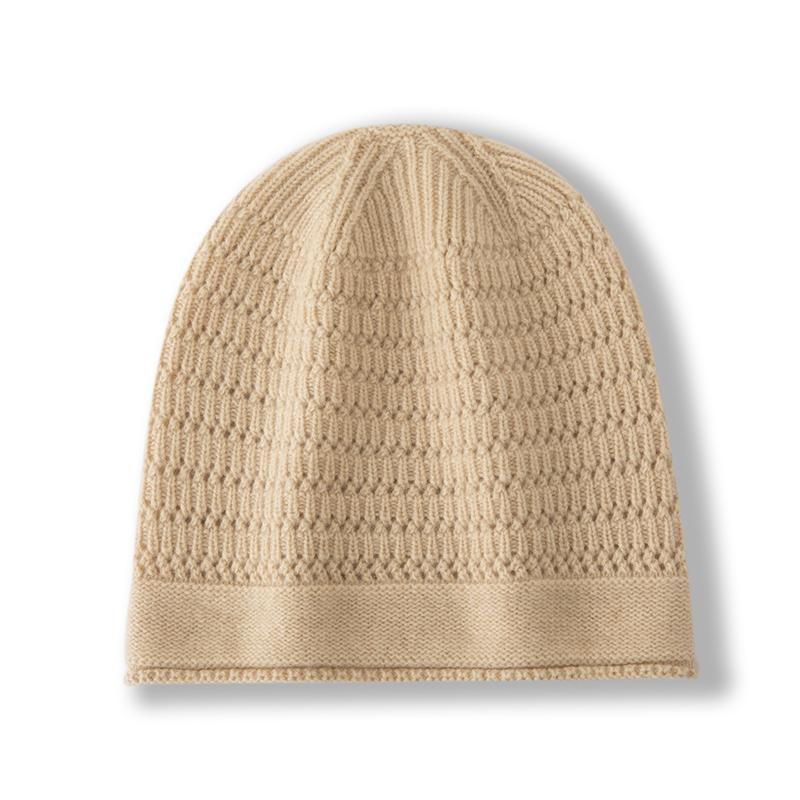 Women 100% Pure Cashmere Beanie Hat Openwork Knit Pattern Winter Warm Soft Slouchy Skullies Cap Cold Weather Accessory