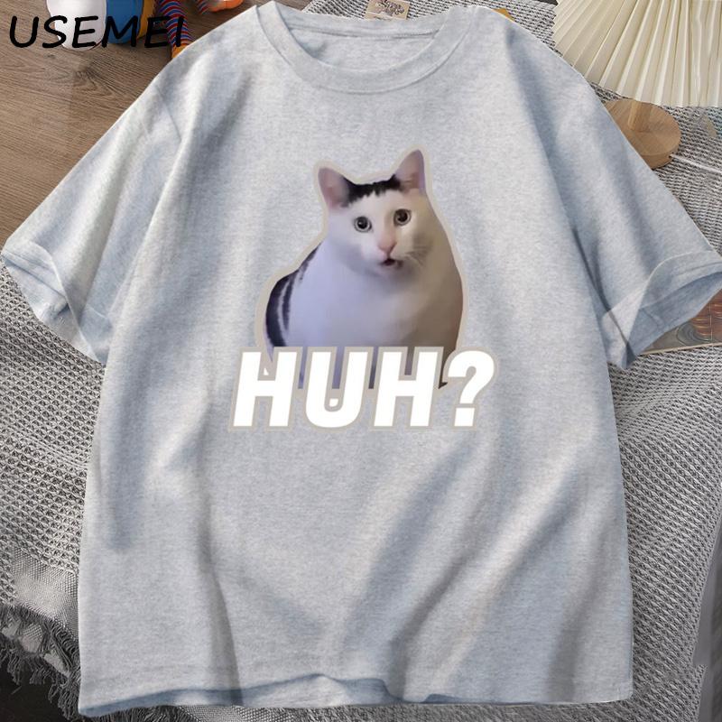 Huh Kedi Meme Tişört Komik Sevimli Kedi Grafikli Tişörtler Unisex Moda Tişört Yaz Çiftler Günlük Pamuk Bol Tişörtler Giyim
