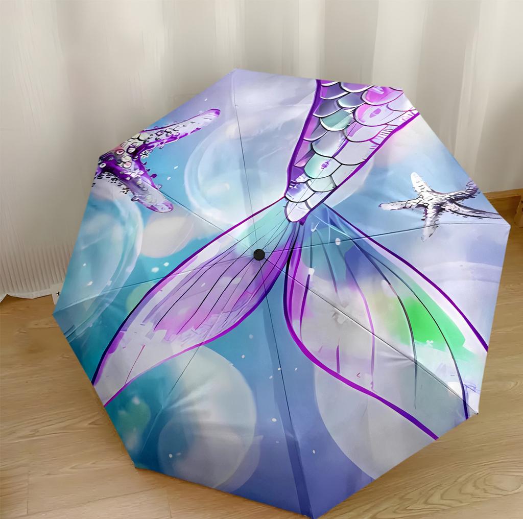 Meerjungfrau Fantasy Kunstwerk Tragbarer Automatischer Regenschirm Kompakt 8-Rippen-Design Kompaktes Design Reiseutensil Eleganter Regenschirm