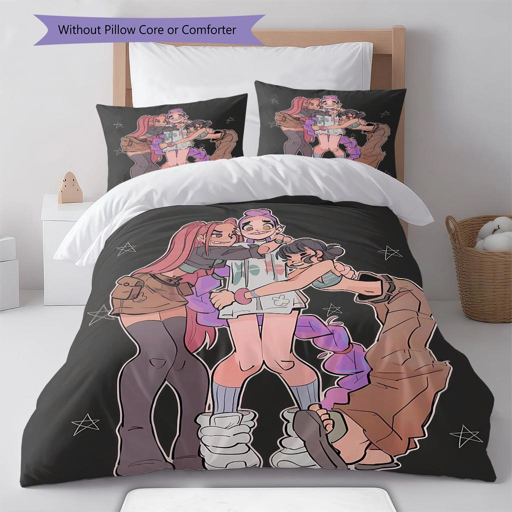 Kpop Dämonenjäger Muster Bettwäsche, Steppbett Set Steppbettbezug Kissenbezug Zuhause Geburtstagsgeschenk (1 Bettbezug + 2 Kissenbezüge, ohne Füllung)