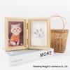 Pet Paw Print Clay and Photo Frame - Solid Wood Two-Fold Keepsake Ornament