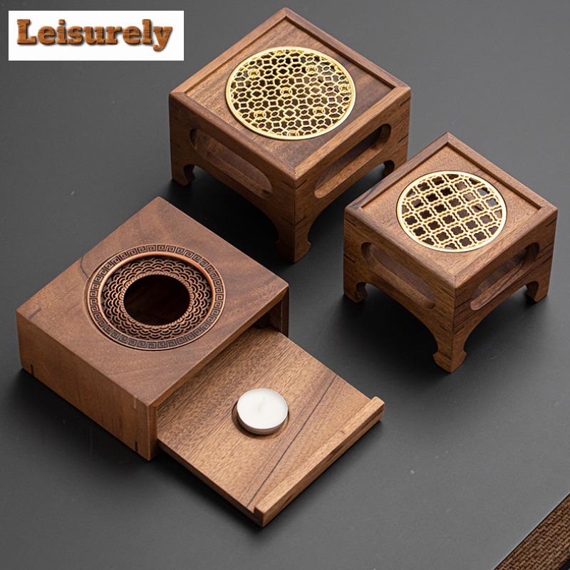 Set Scaldino Quadrato in Legno di Noce Teiera con Manico Laterale in Vetro per la Casa Base Riscaldante per Infusione Tè Bollitore per Tè Cerimonia del Tè Kung Fu
