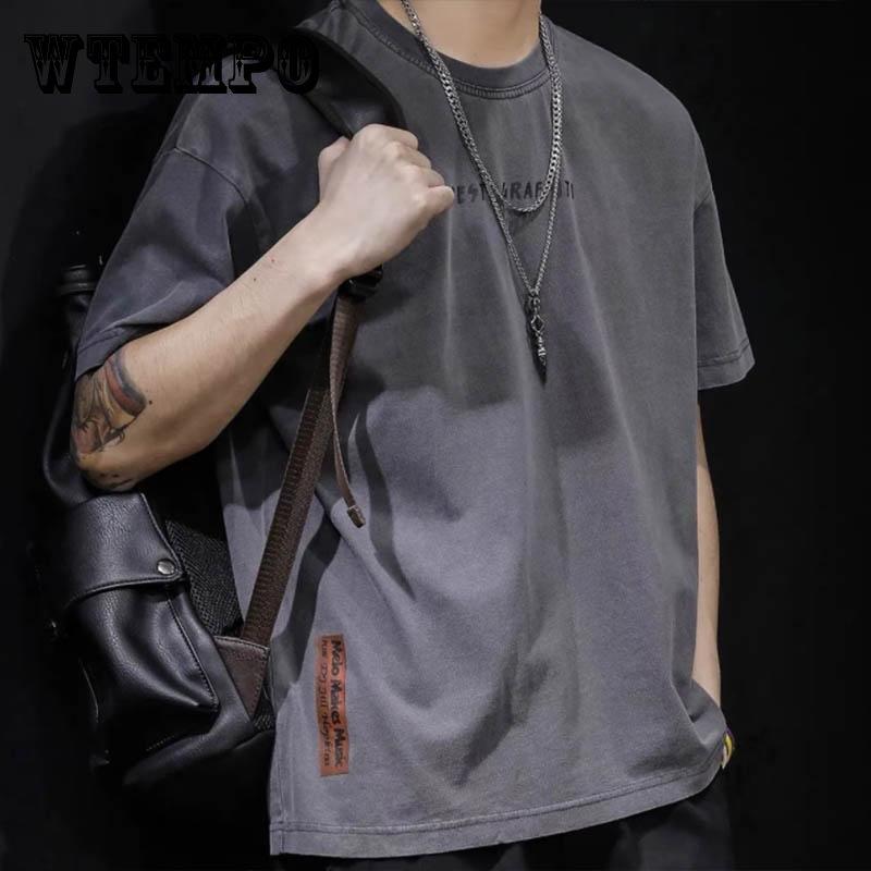 

Хлопок Американская ретро футболка с короткими рукавами мужская летняя свободная прилив бренда круглый шея тренд печать половина рукава футболка