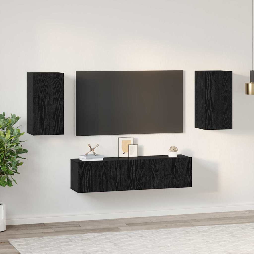 Wall Mounted TV Cabinet Set in Black Oak Effect Particleboard