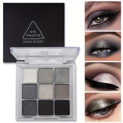 Palette Ombretti Dark Punk Smoky Nove Colori Nero Bianco Grigio Metallizzato Perlescente Opaco Argento Festa di Halloween