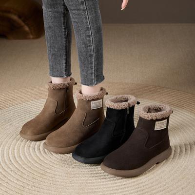 Women's Winter Platform Snow Boots With Zipper Slip On Ankle Booties With Faux Fur Lined Suede Comfortable Warm Walking Short Boots Shoes for Women