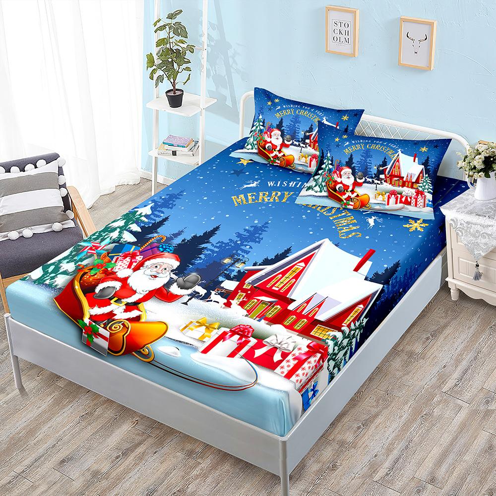 Christmas Three-Piece Mattress Digital Printing Mattress Cover Mattress Protective Cover