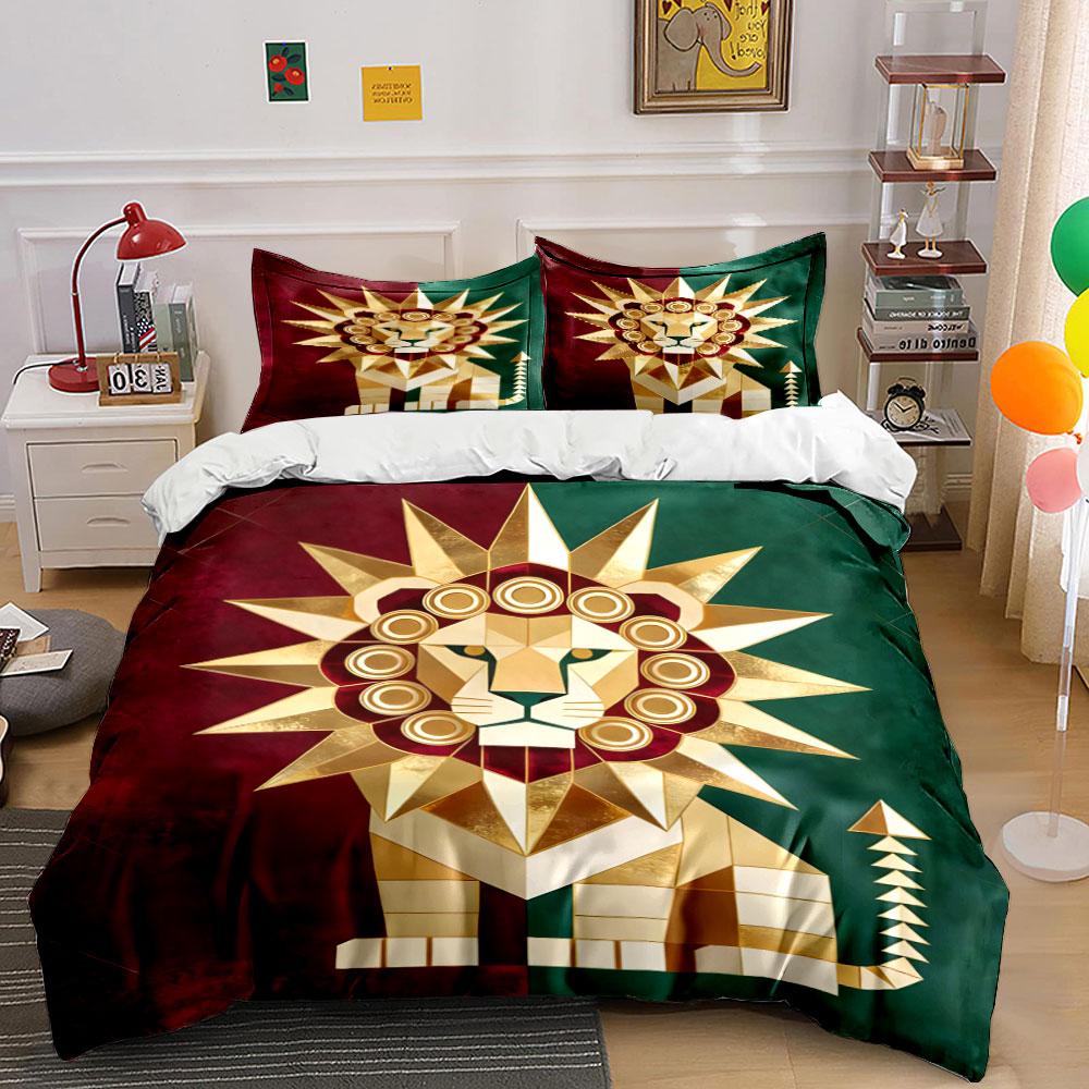 Geometric lion with sunburst. Bedding sets Duvet cover sets Duvet covers Pillowcases(1*Duvet Cover 2*Pillowcases without duvet insert)