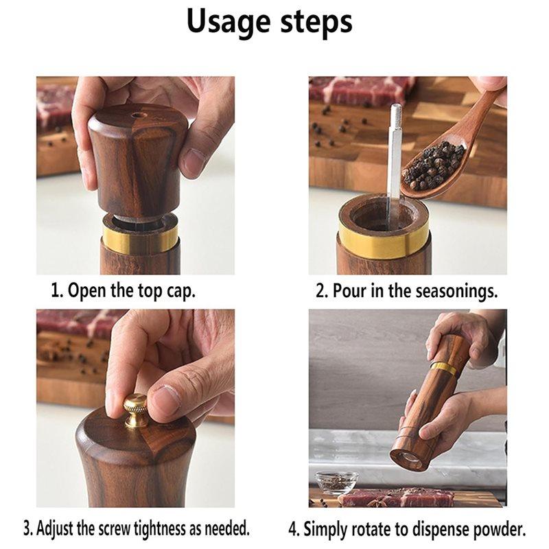 ABBP-Manual Acacia Wood Salt And Pepper Grinder Set(2PCS), Refillable Pepper And Salt Mill, Spices Grinder Tool