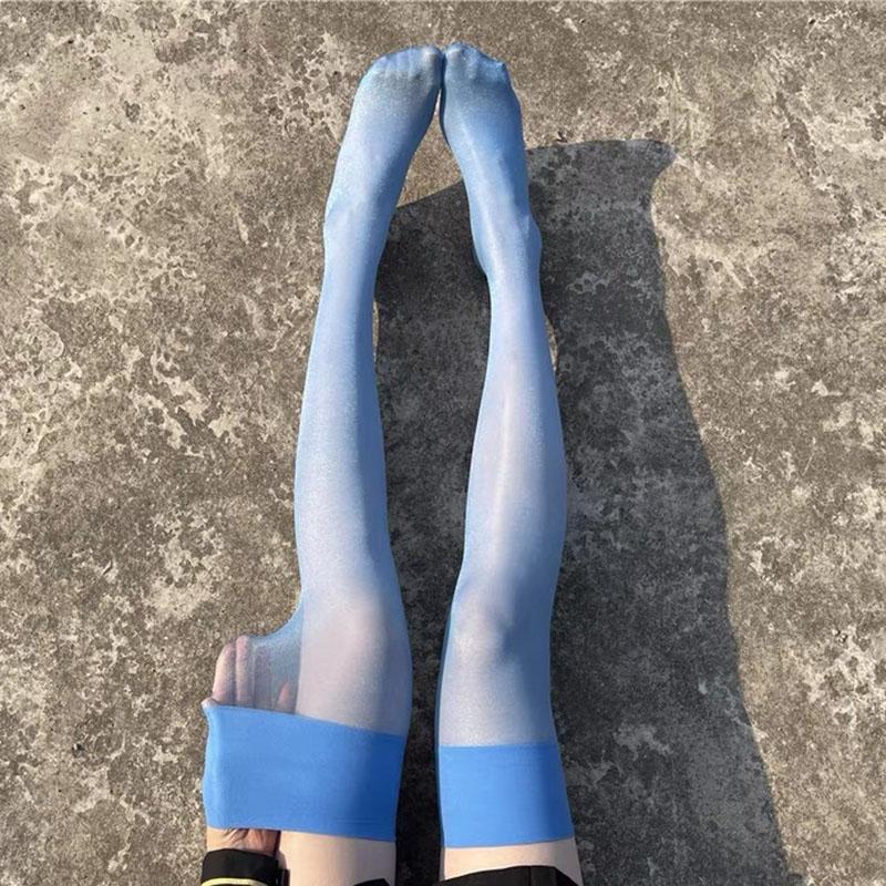 Retro Oil Shiny Thigh High Stockings Ultra Thin Transparent Pantyhose Women Long Medias Fashion Stockings