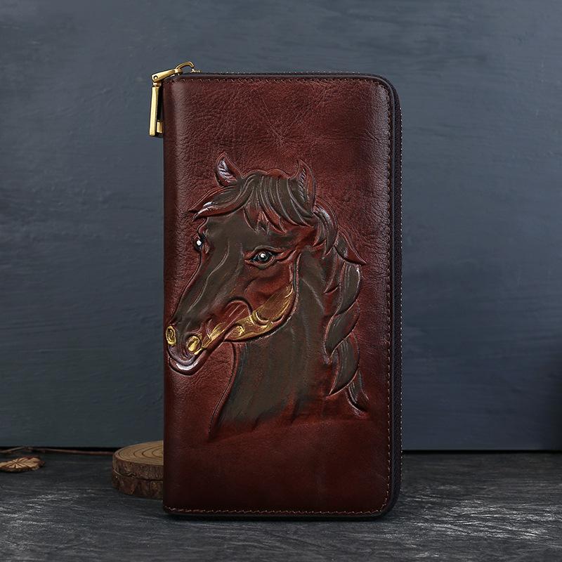 

Кошелек из натуральной кожи, Ретро многослотовый кошелек, Клатч с тиснением большой вместимости коричневый