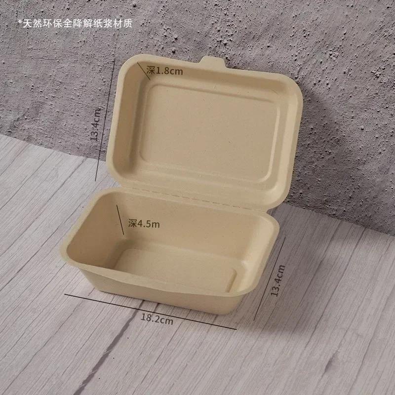 Disposable Pulp Lunch Box Thick Environmentally Friendly Rice Takeaway Packaging Rectangular Connected Fast Food Boxs