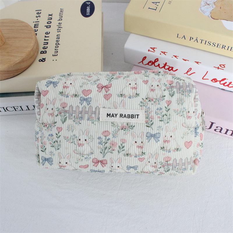 New Corduroy Makeup Bag Women's Cosmetics Organizer Student Pencil Case Cute Cartoon Stationery Pouch Inner Bag Travel Wash Bag