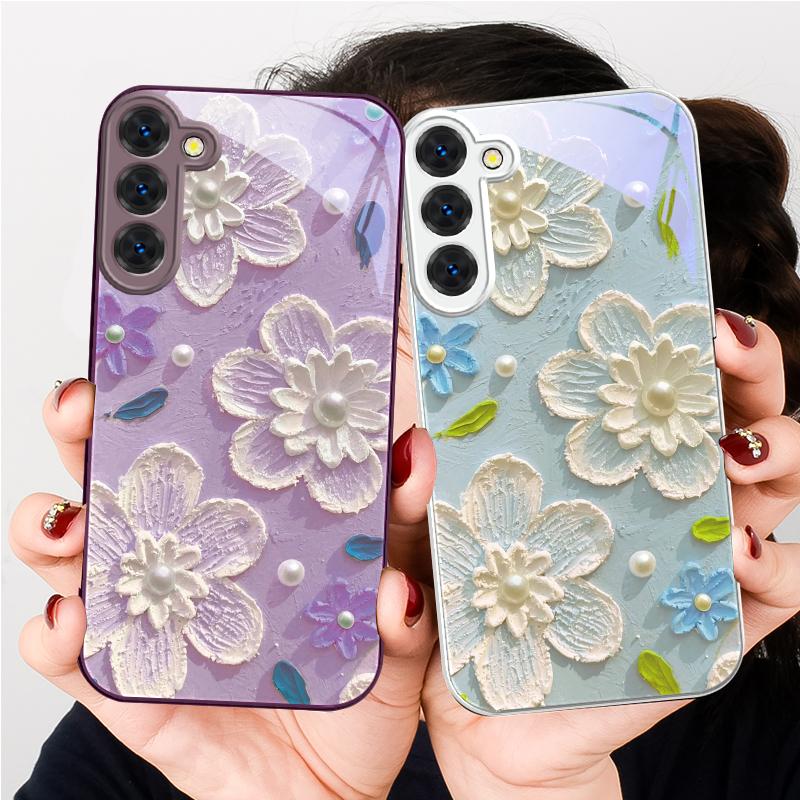 Creme Reis Weiße Blüten Für Samsung S26 S22 S8 S9 S10 S20 Ultra S21 Pro S22 Plus S23 FE S24Ultra S25 Edge S24+ Glas Handyhülle