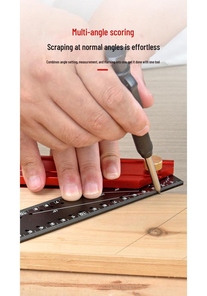Foldable Multifunction Right Angle Woodworking Ruler with Corner Support and Hole Marking.