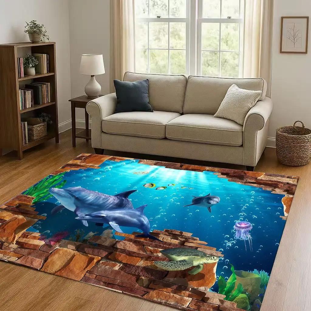 New 3D Illusion Underwater World Breaking Wall Living Room Non Slip Area Rug Carpet for Bedroom Playroom Sofa,Home Decor Doormat
