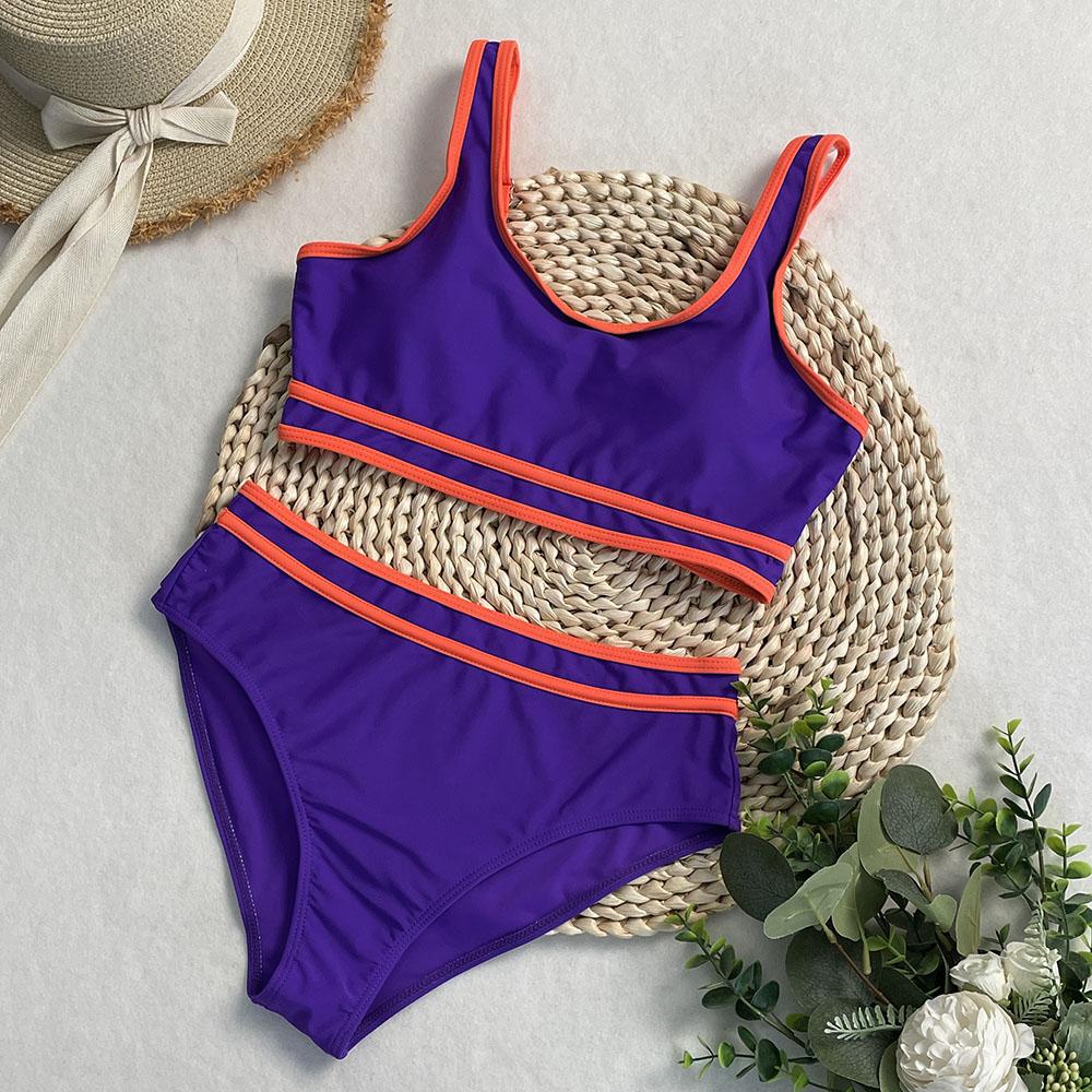 OFTBUY 2025 New Summer Sexy Sports Style High-waisted Swimsuit Women 2 Pieces Bikini Set Removable Bra Beach Swimwear Female