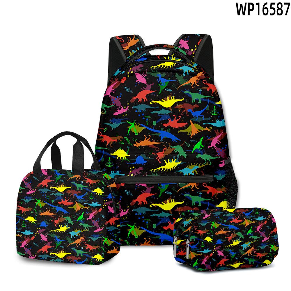 Classic Novelty Peculiar Cool Dinosaur 3D Printed 3pcs/Set Student School Bags Laptop Daypack Backpack Lunch Bag Pencil Case