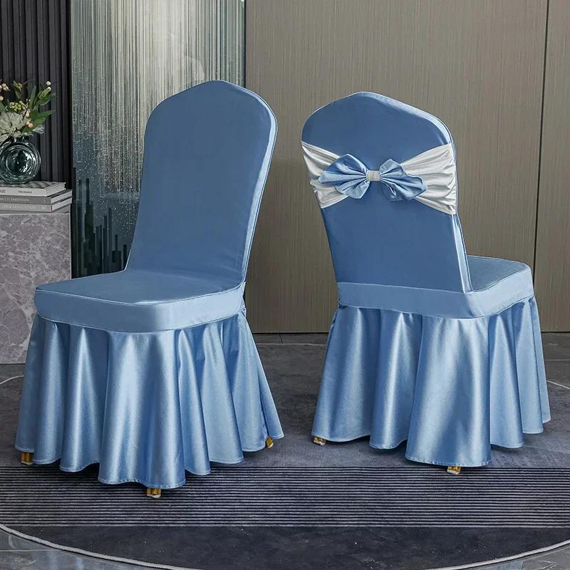 Solid Color Thicken Elastic Pleated Hem Dining Chair Cover Non-slip Slipcover Light Luxury Banquet Chair Cover Hotel Decor