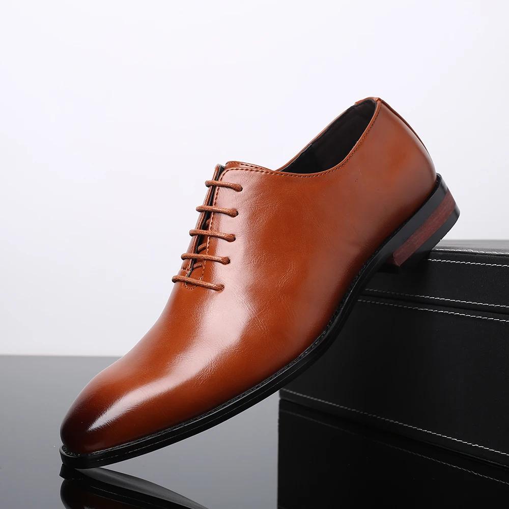 Classic High End Party Dress Shoes Lightweight Men's Casual Leather Walking Shoes Fashion Lace-Up Wedding Pointed Toe Shoes