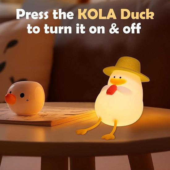 Cute Silicone Fluorescent Duck Night Light for Kids,USB Rechargeable 3 Step Dimmable Night Gift