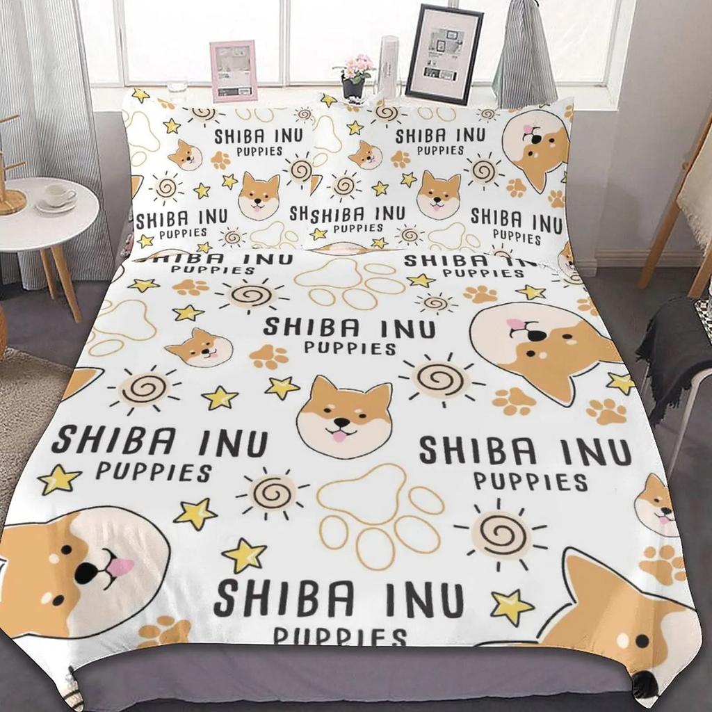 Shiba Inu Duvet Cover Set Cute Shiba Inu Bedding Set Cute Yellow Dog Cartoon Animal Farmhouse Pet Animals Polyester Quilt Cover