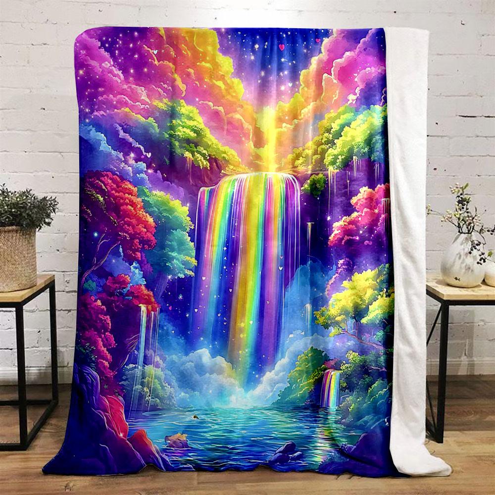 Colorful Fantasy Rainbow Waterfall Scene print blanket soft and cozy perfect for the living room bed sofa or a nap,gift